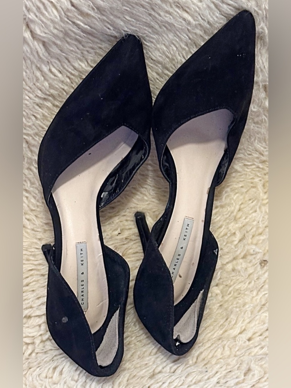 Charles & Keith Black Suede D'Orsay Pointed-Toe Heels